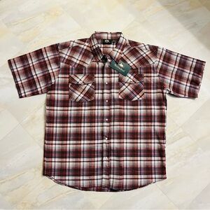 Mens Stillwater Western Shirt XL Red Plaids S/S Poly Cot Rodeo Rockabilly Snaps
